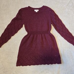 Burgundy Knit Dress with Patterned Sleeves